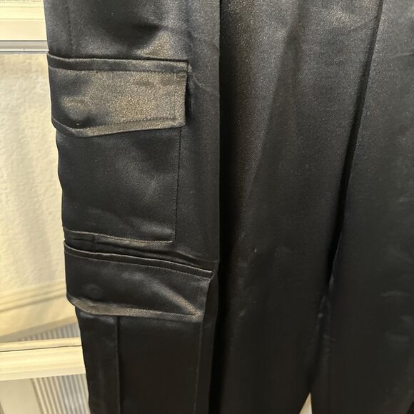 A New Day Women's 10 Straight Relaxed High Rise Satin Cargo Pants Glossy - Picture 3 of 11